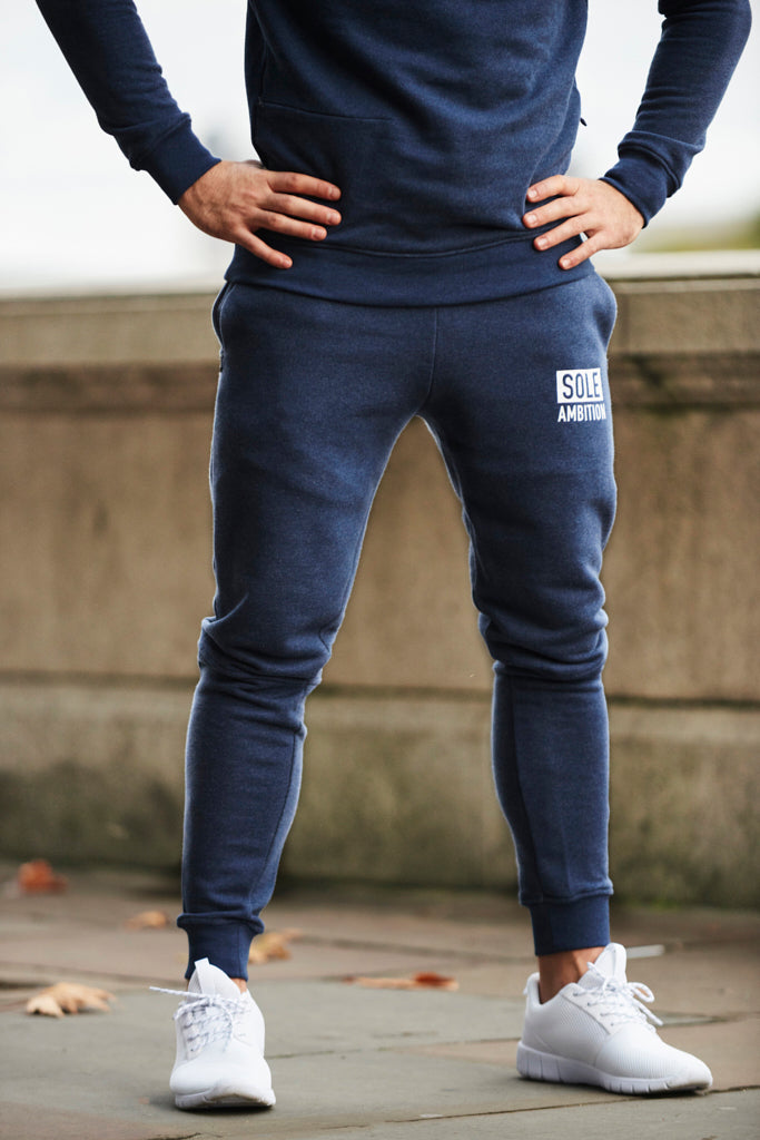 Men's Slim Fit Navy Blue Gym Bottoms With Zip Up Pockets – Sole